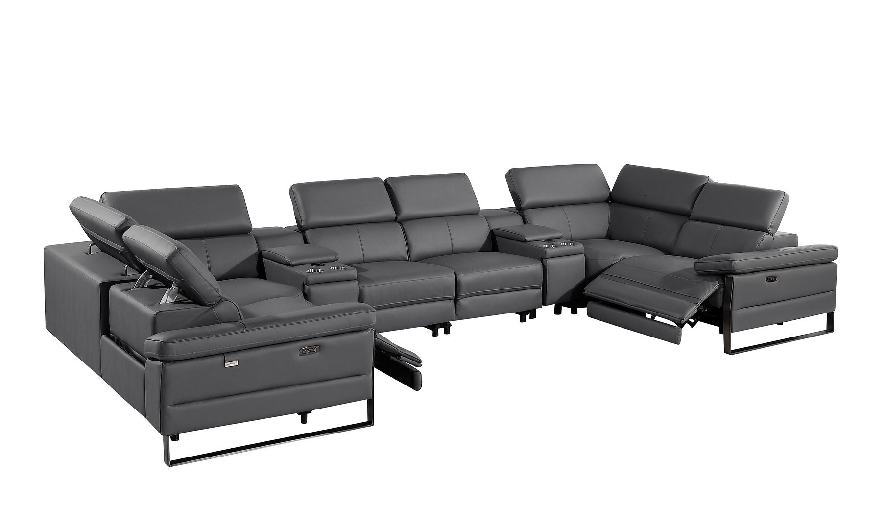 1246 Divanitalia 8-Piece U-Shaped Modular Power Reclining Sectional Sofa with 2 Power Recliners and Power Headrests - Top Grain Italian Leather