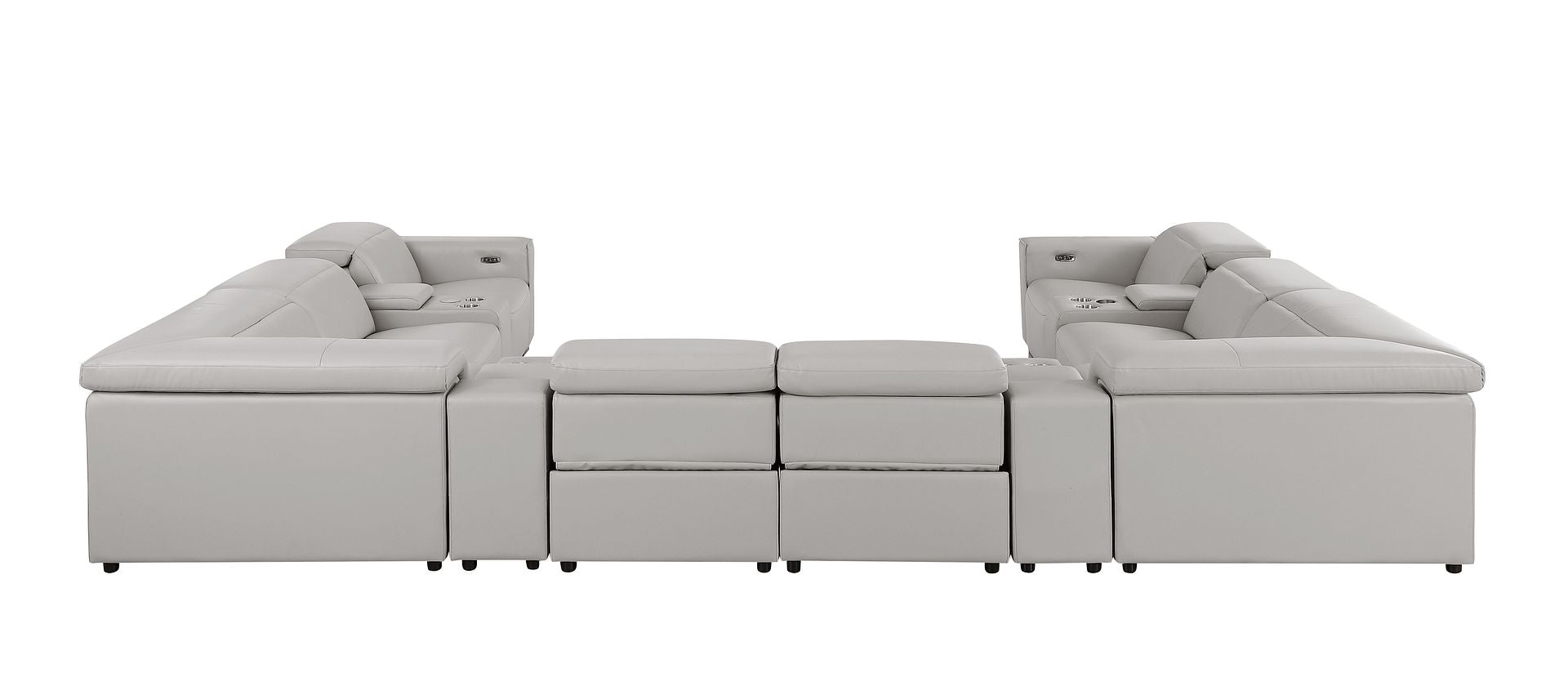1208 12 Piece U-Shaped Leather Sectional Sofa with 4 Power Recliners & Power Headrest