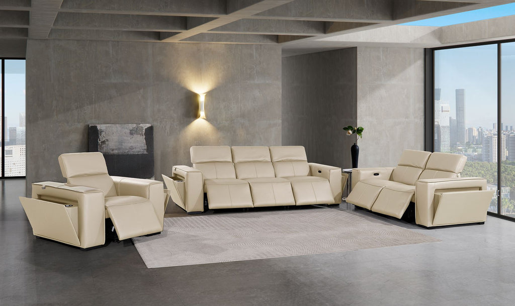 1224 Divanitalia 6-Piece Modular Power Reclining Sofa, Loveseat & Chair Set in Top Grain Italian Leather with 6 Power Recliners & Power Headrests - Beige - SKU 1224-BEIGE-6.6-HT-3PC - view 2