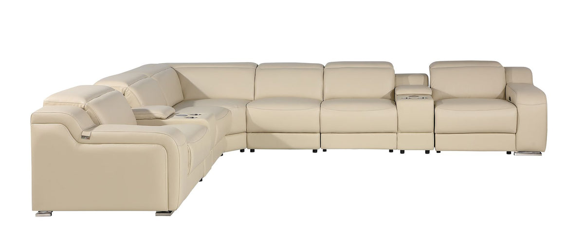 1116 Divanitalia 8-Piece L-Shaped Sectional Sofa in Top Grain Italian Leather with 3 Power Recliners & Power Headrests - Beige - SKU 1116-BEIGE-8PC-3PWR-SECTIONAL- GROUP - view 4