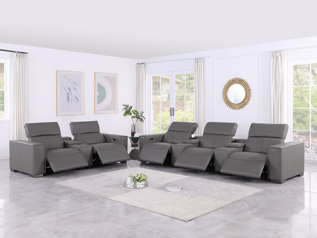 1208 Modular Leather Sofa & Loveseat with 6 Recliners and Power Headrests - Dark Grey - SKU 1208-DK-GREY-8.5-HT - view 2