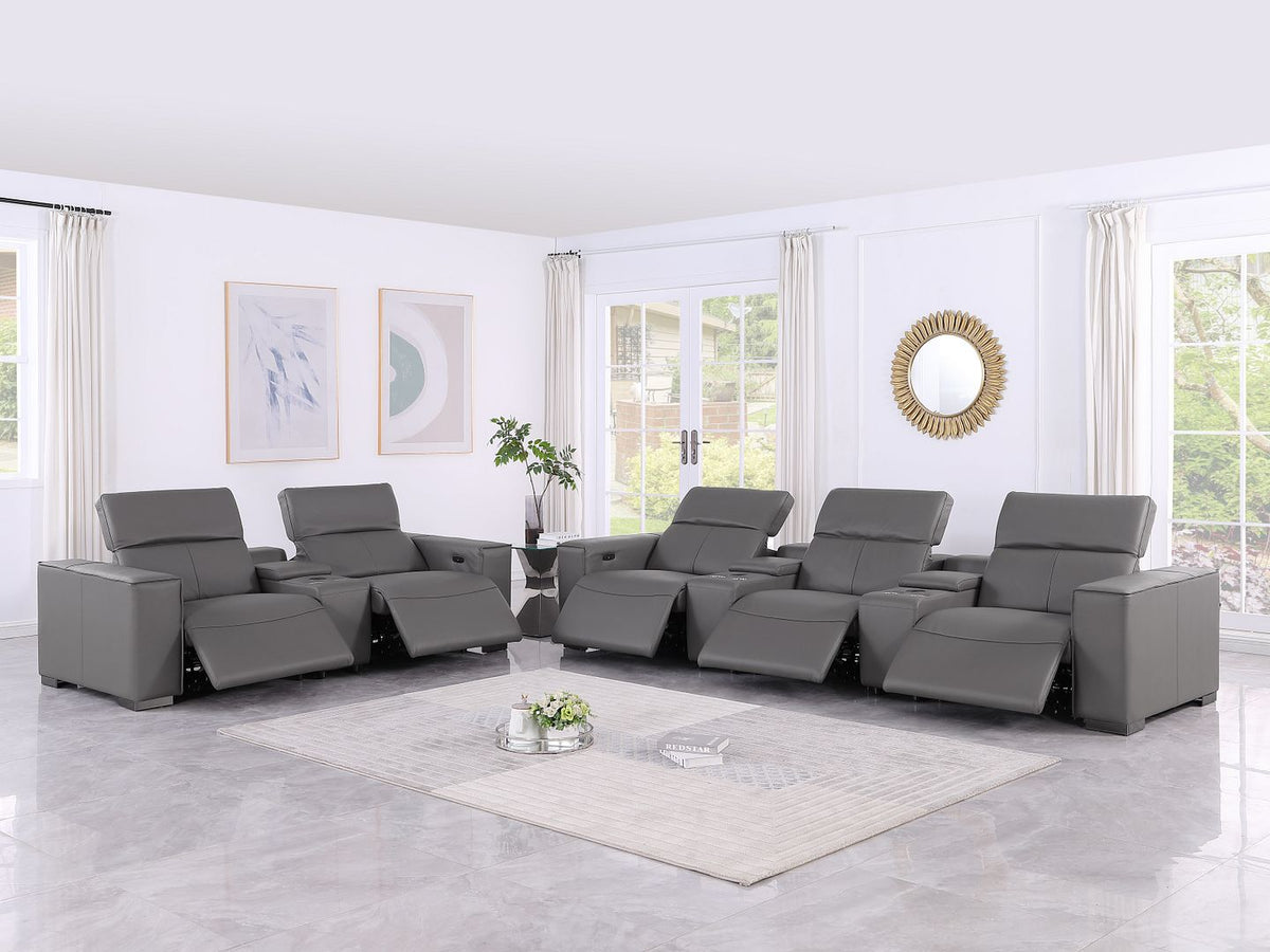 1208 Modular Leather Sofa & Loveseat with 6 Recliners and Power Headrests - Dark Grey - SKU 1208-DK-GREY-8.5-HT - view 2