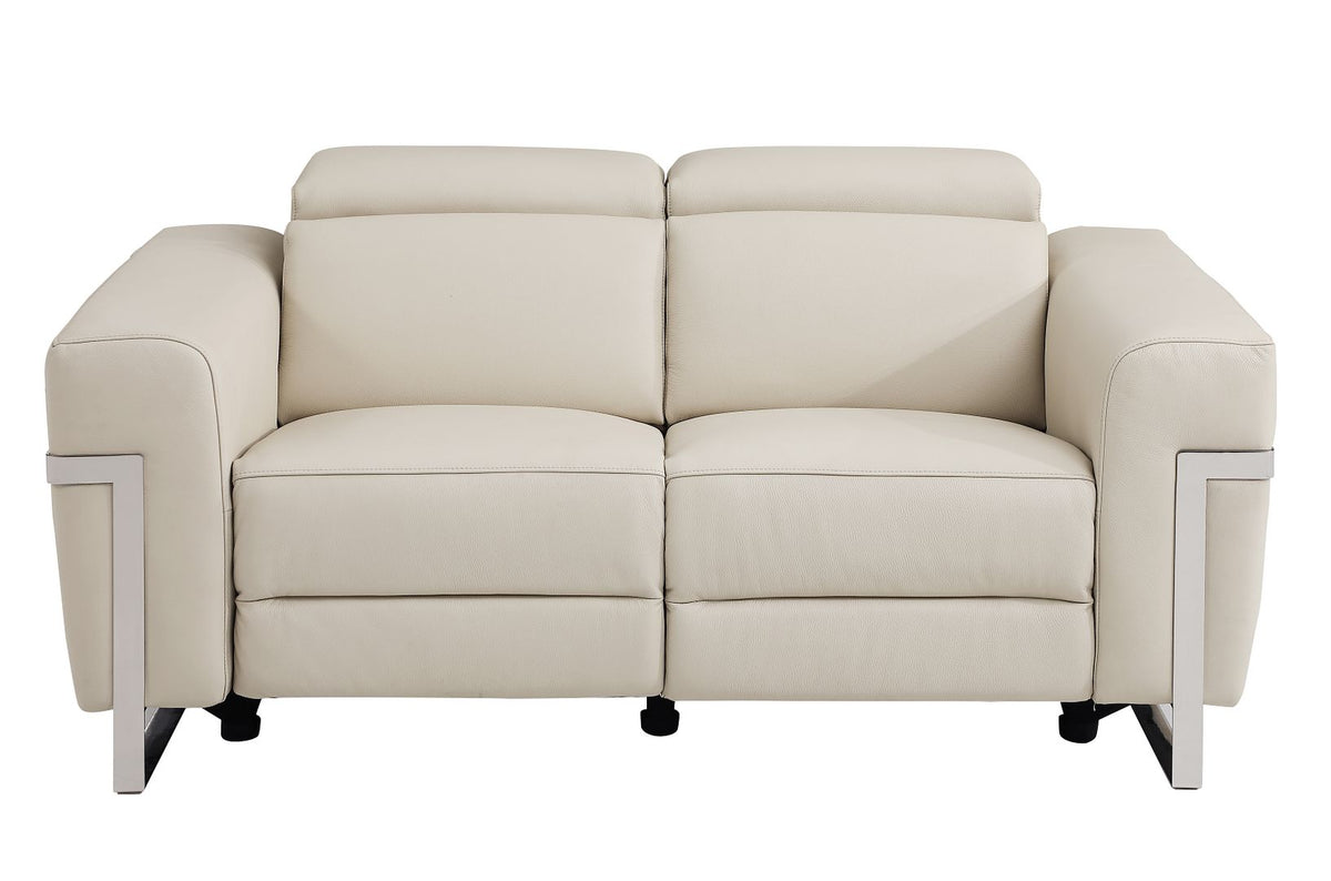 990 Divanitalia Power Reclining Loveseat with Power Headrest in Top-grain Italian Leather - Beige - SKU 990-BEIGE-L