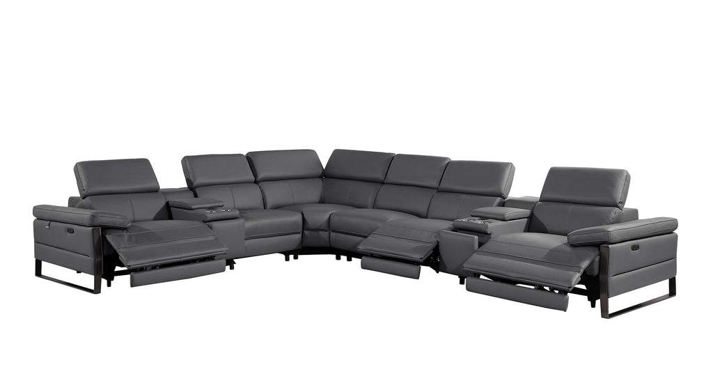 1246 Divanitalia 8-Piece L-Shaped Modular Power Reclining Sectional Sofa with 3 Power Recliners and Power Headrests - Top Grain Italian Leather