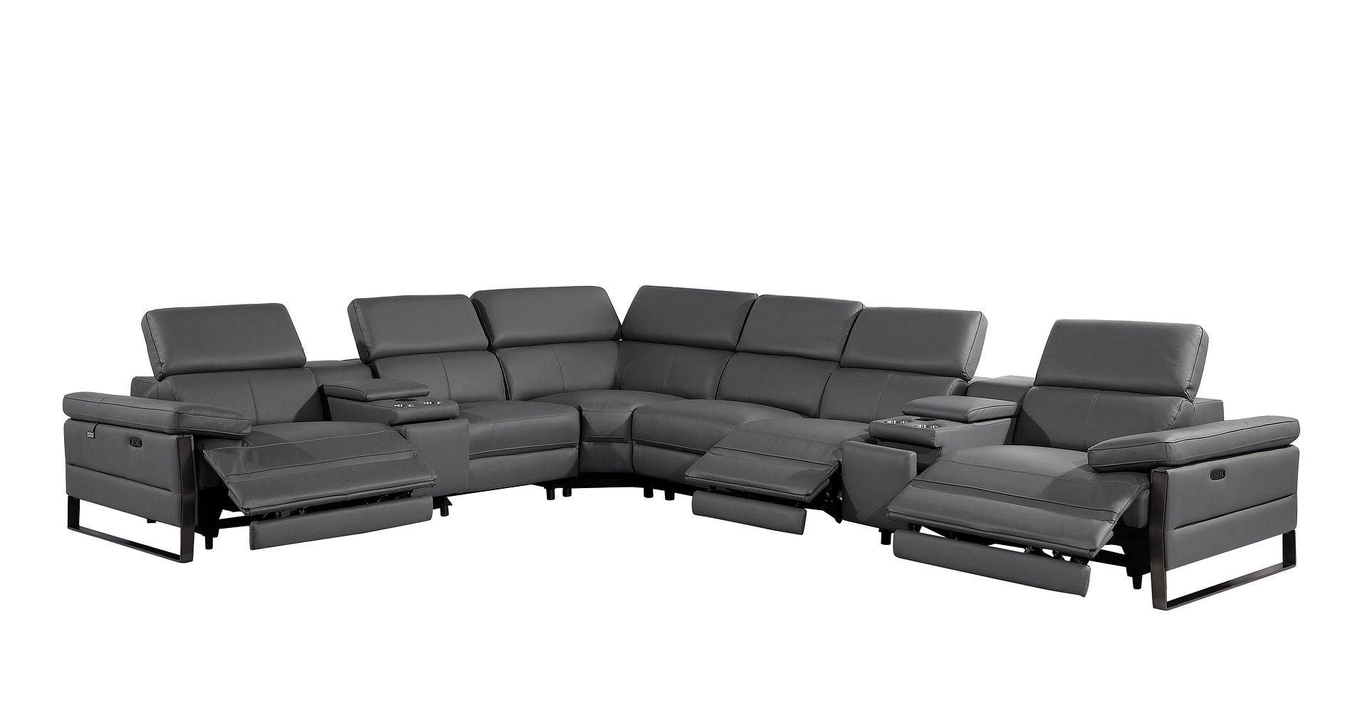 1246 Divanitalia 8-Piece L-Shaped Modular Power Reclining Sectional Sofa with 3 Power Recliners and Power Headrests - Top Grain Italian Leather