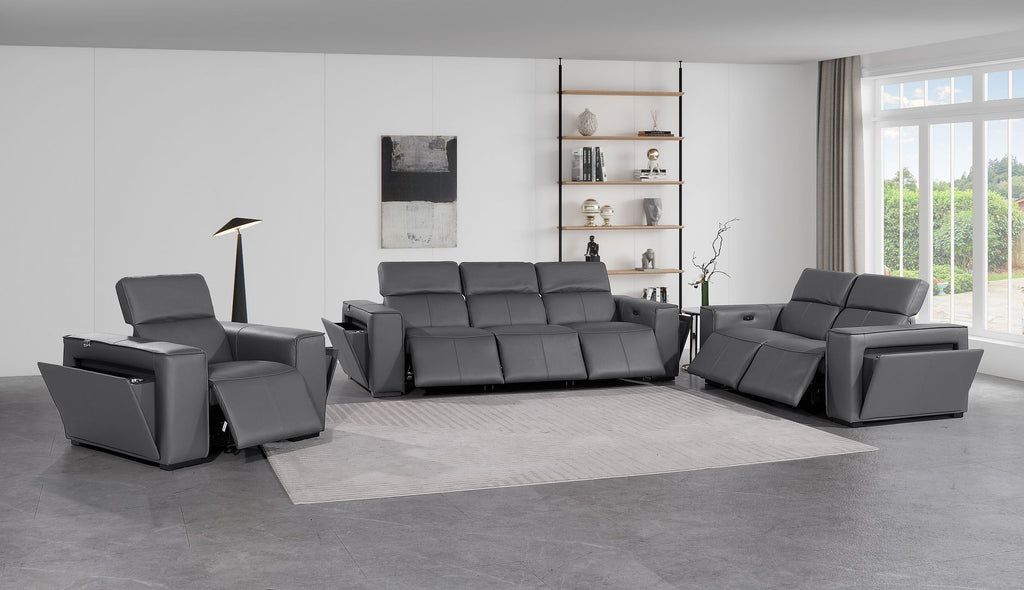 1224 Divanitalia 6-Piece Modular Power Reclining Sofa, Loveseat & Chair Set in Top Grain Italian Leather with 6 Power Recliners & Power Headrests - Dark Grey - SKU 1224-DK-GREY-6.6-HT-3PC - view 2