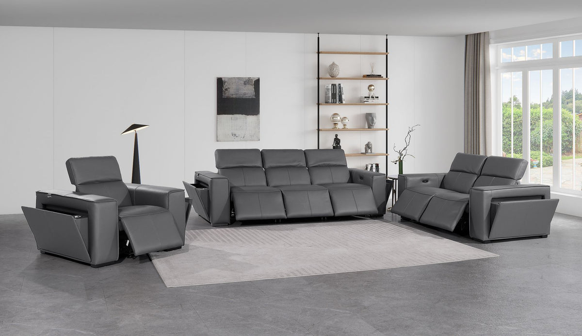 1224 Divanitalia 6-Piece Modular Power Reclining Sofa, Loveseat & Chair Set in Top Grain Italian Leather with 6 Power Recliners & Power Headrests - Dark Grey - SKU 1224-DK-GREY-6.6-HT-3PC - view 2