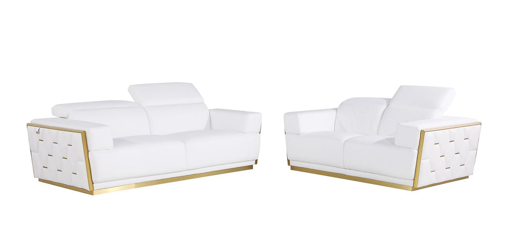 1111 Divanitalia 2-Piece Sofa Set with Adjustable Headrest in Top-grain Italian Leather - White - SKU 1111-WHITE-2PC - view 2
