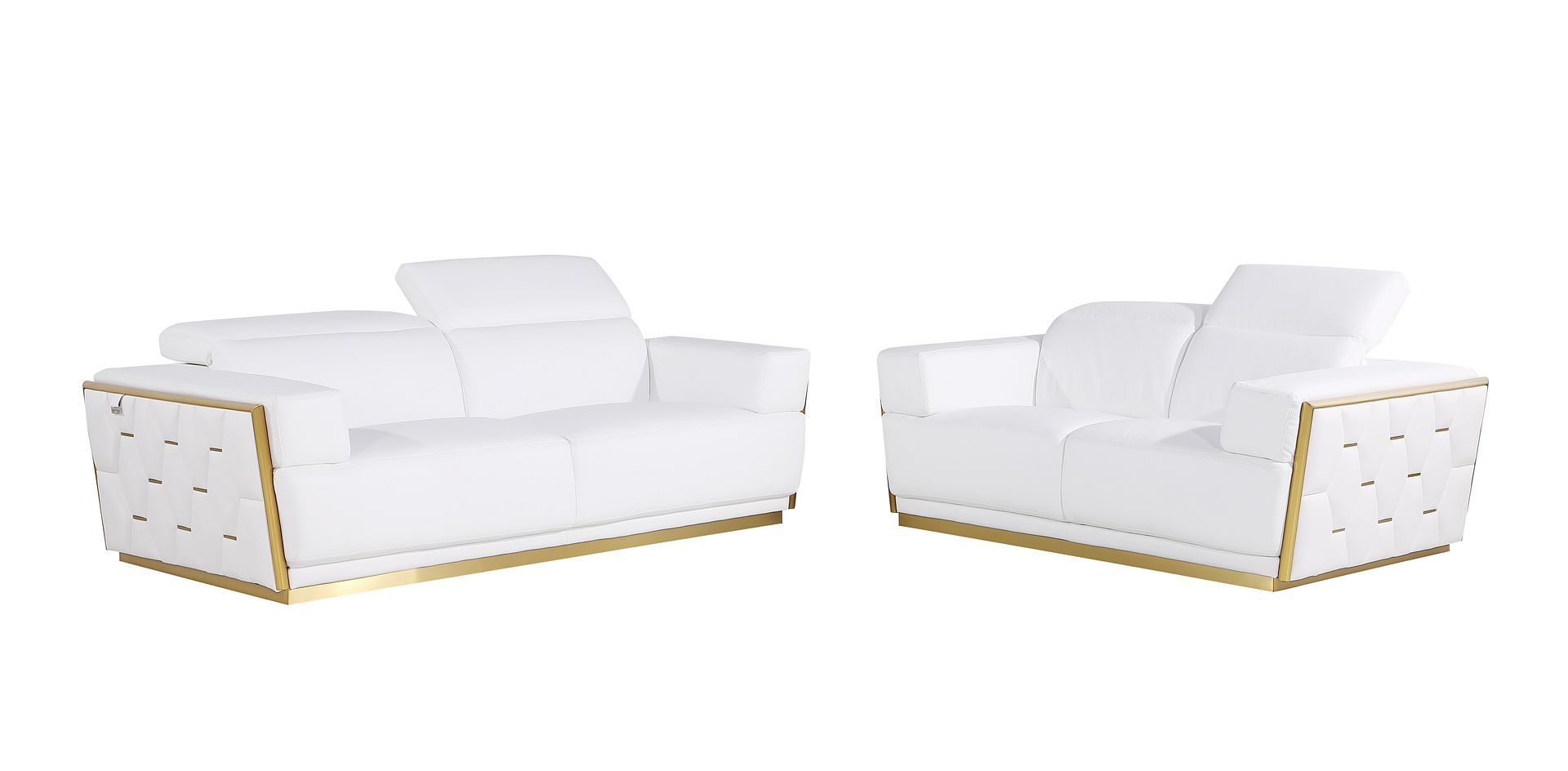 1111 Divanitalia 2-Piece Sofa Set with Adjustable Headrest in Top-grain Italian Leather - White - SKU 1111-WHITE-2PC - view 2