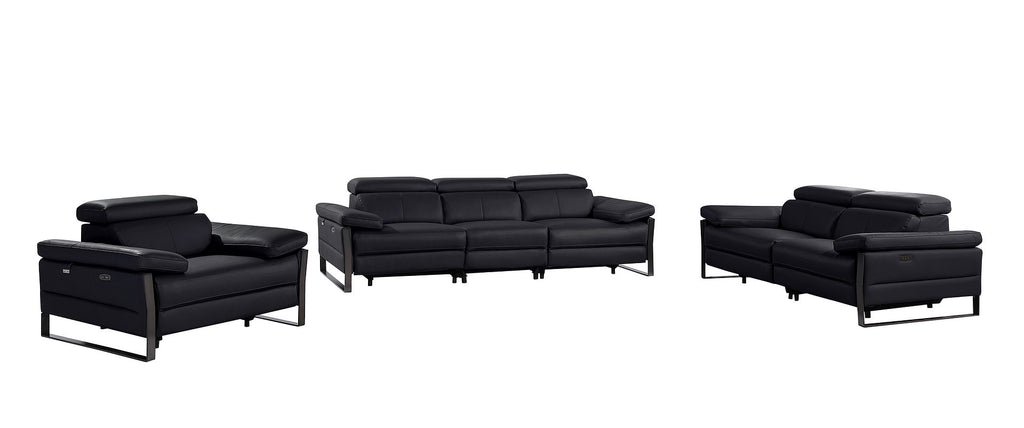 1246 Divanitalia Modular Power Dual Reclining Sofa, Loveseat, and Chair Set with Power Headrests - Top Grain Italian Leather - Black - SKU 1246-BLACK-6.5-HT-3PC - view 3