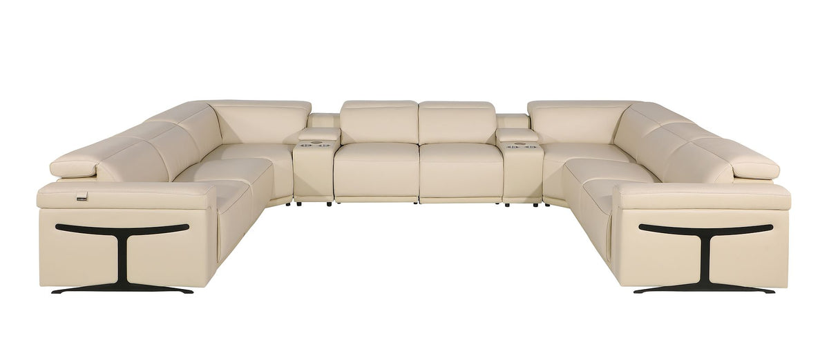 1126 Divanitalia 10-Piece U-Shaped Sectional Sofa in Top Grain Italian Leather with 4 Power Recliners & Power Headrests - Beige - SKU 1126-BEIGE-10PC-4PWR-U-SECTIONAL-GROUP - view 3