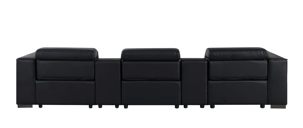 1208 Leather Sofa with 3 Power Recliners and Two Storage Consoles - Black - SKU 1208-BLACK-5.3-HT - view 7