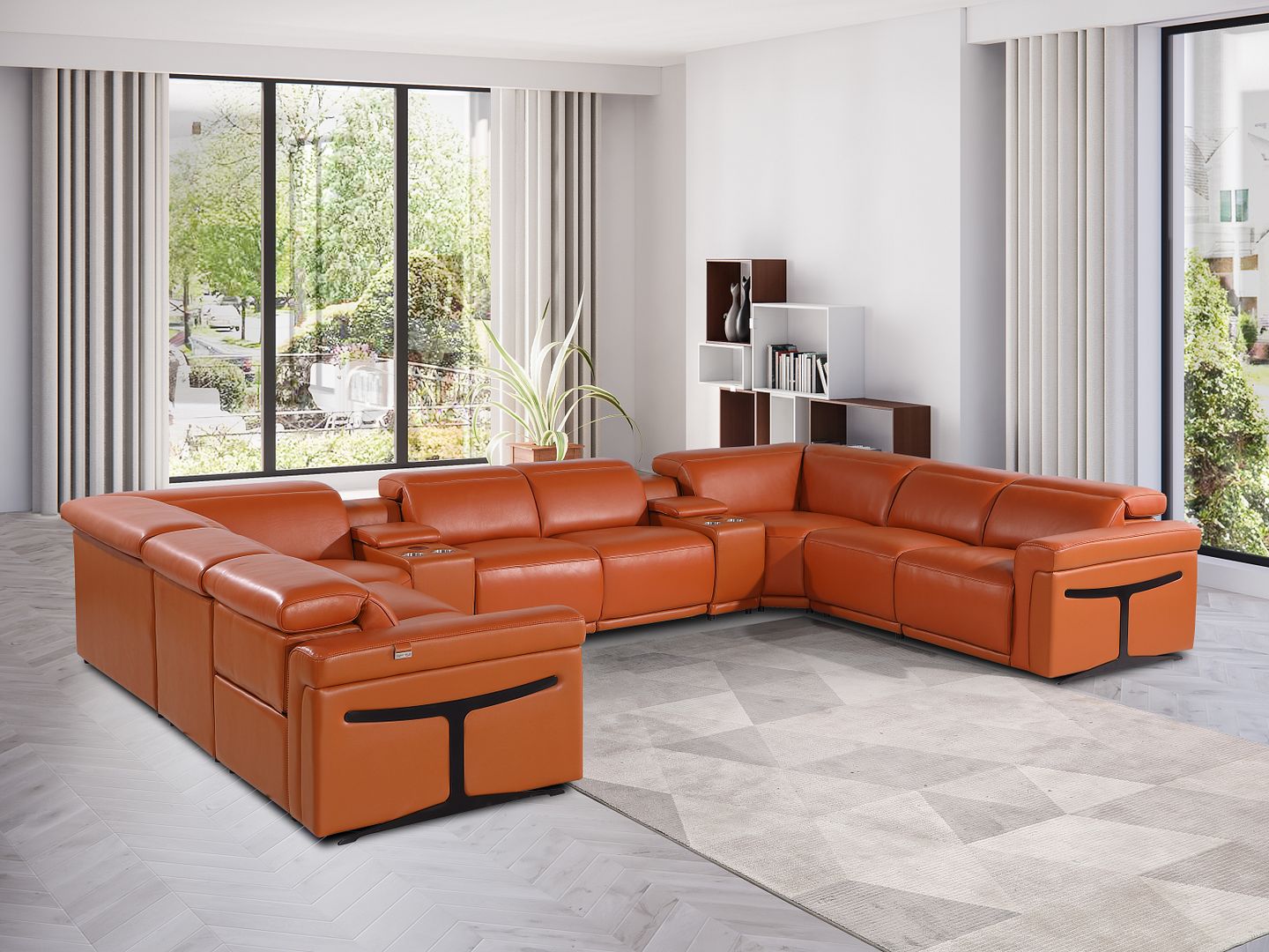 1126 Divanitalia 10-Piece U-Shaped Sectional Sofa in Top Grain Italian Leather with 4 Power Recliners & Power Headrests - Camel - SKU 1126-CAMEL-10PC-4PWR-U-SECTIONAL-GROUP