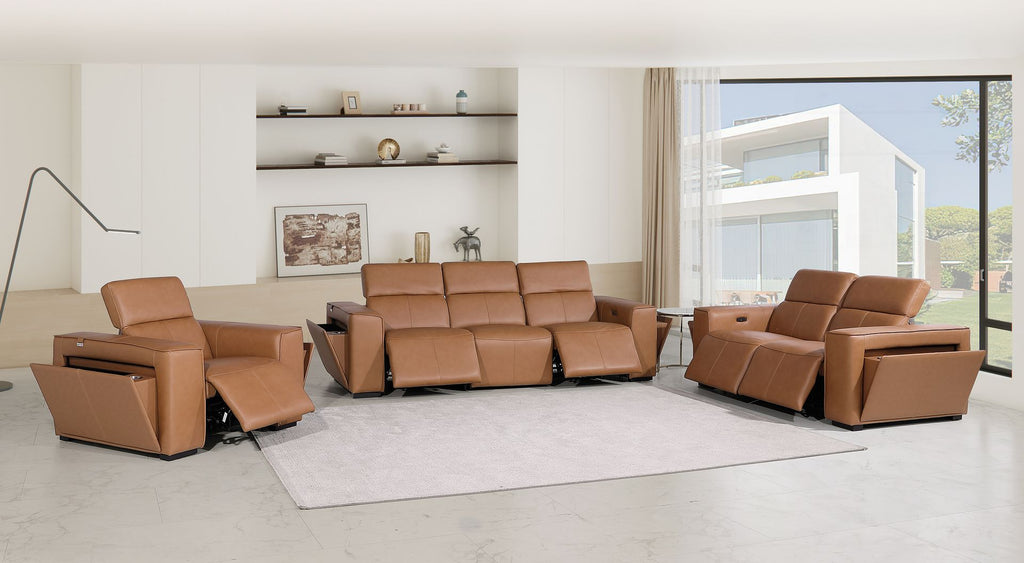 1224 Divanitalia 6-Piece Modular Power Reclining Sofa, Loveseat & Chair Set in Top Grain Italian Leather with 5 Power Recliners & Power Headrests - Cognac - SKU 1224-COGNAC-6.5-HT-3PC - view 2