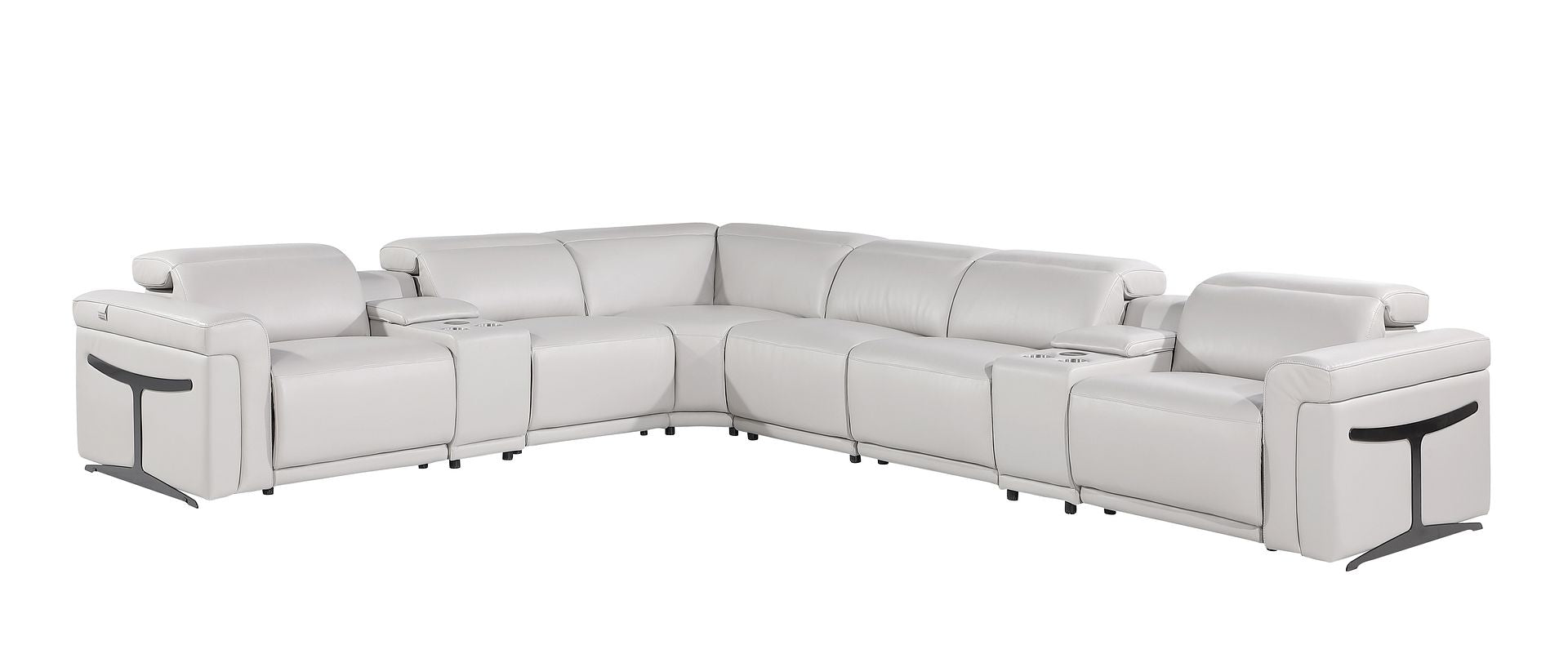 1126 Divanitalia 8-Piece L-Shaped Sectional Sofa in Top Grain Italian Leather with 4 Power Recliners & Power Headrests