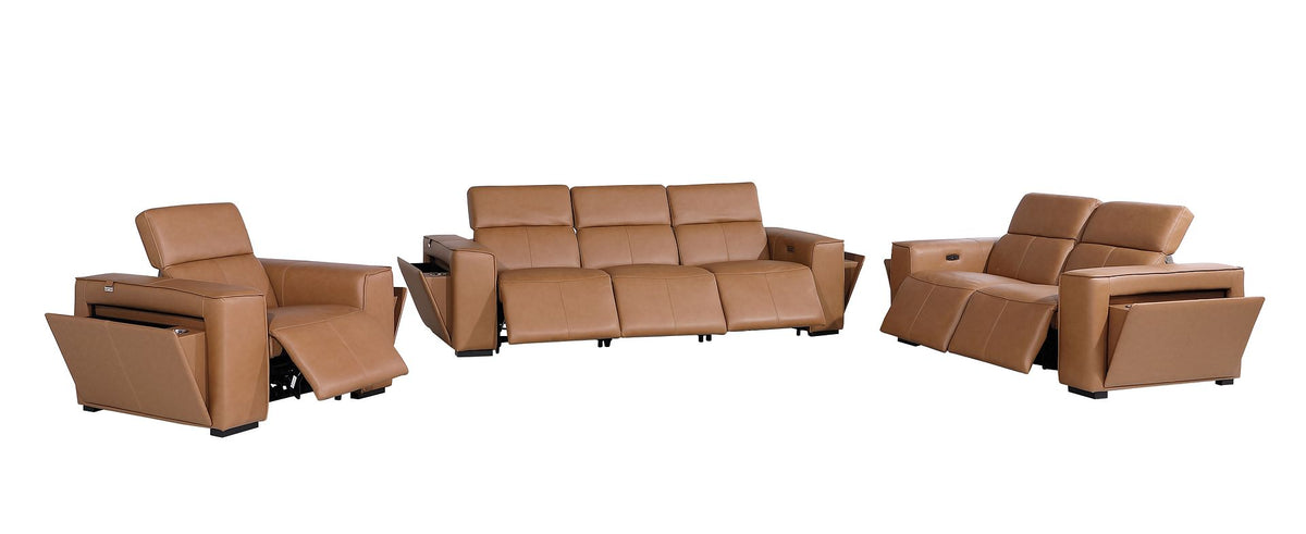 1224 Divanitalia 6-Piece Modular Power Reclining Sofa, Loveseat & Chair Set in Top Grain Italian Leather with 6 Power Recliners & Power Headrests - Cognac - SKU 1224-COGNAC-6.6-HT-3PC - view 4