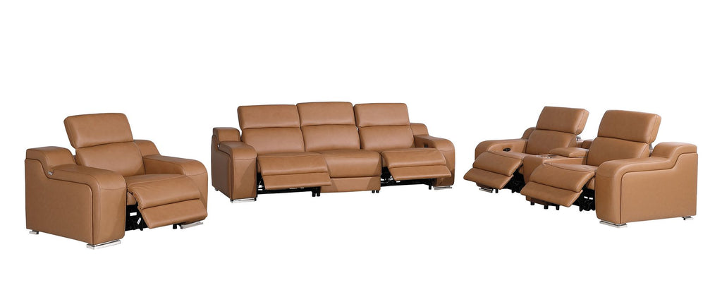 1116 Divanitalia 7-Piece Modular Power Reclining Sofa, Loveseat & Chair Set in Top Grain Italian Leather with 5 Power Recliners & Power Headrests - Cognac - SKU 1116-COGNAC-7.5-HT-3PC - view 4