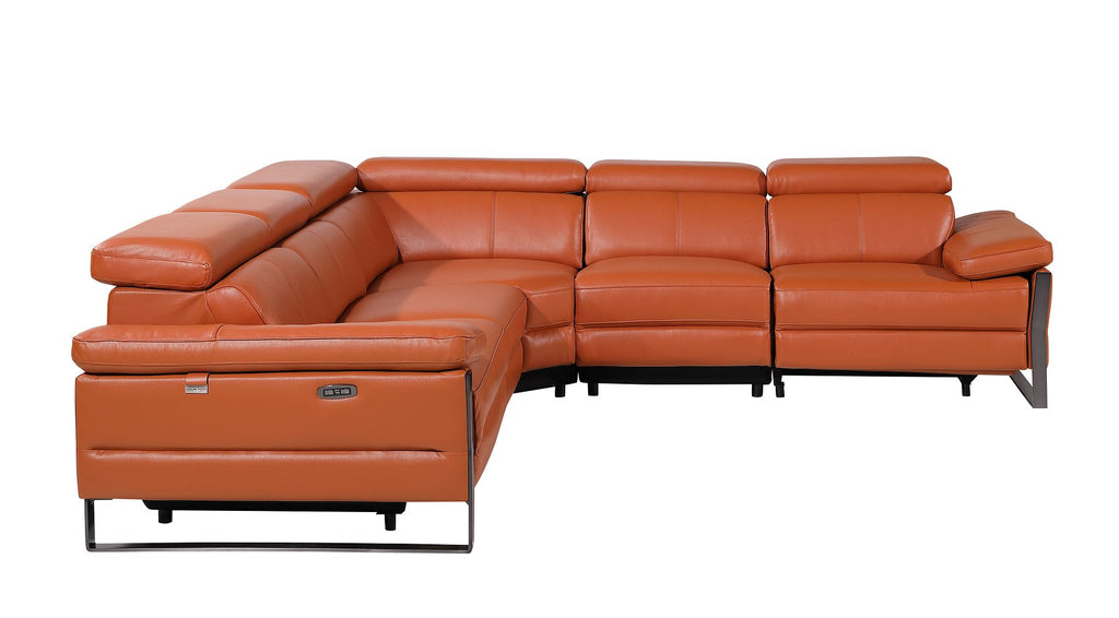 1246 Divanitalia 5-Piece L-Shaped Modular Power Reclining Sectional Sofa with Power Headrests - Top Grain Italian Leather