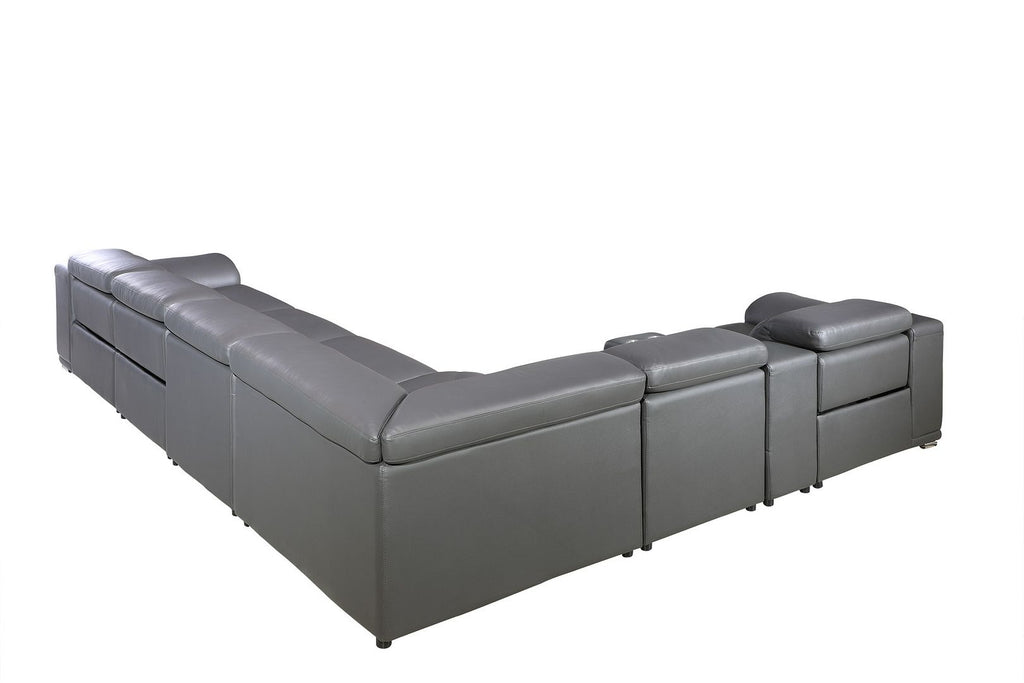 9762 Divanitalia 8-Piece L-Shaped Top Grain Italian Leather Sectional Sofa with 3 Power Recliners
