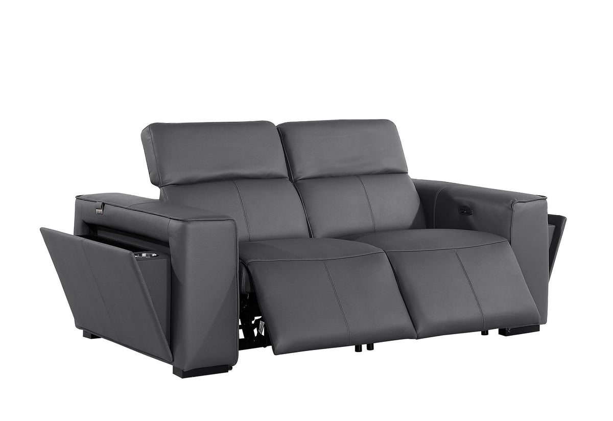 1224 Divanitalia 2-Piece Modular Power Reclining Loveseat in Top Grain Italian Leather with 2 Power Recliners & Power Headrests - Dark Grey - SKU 1224-DK-GREY-2.2-HT - view 5