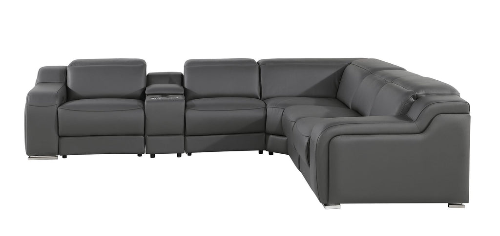 1116 Divanitalia 6-Piece L-Shaped Sectional Sofa in Top Grain Italian Leather with 3 Power Recliners & Power Headrests - Dark Grey - SKU 1116-DK-GREY-6PC-3PWR-SECTIONAL- GROUP - view 5