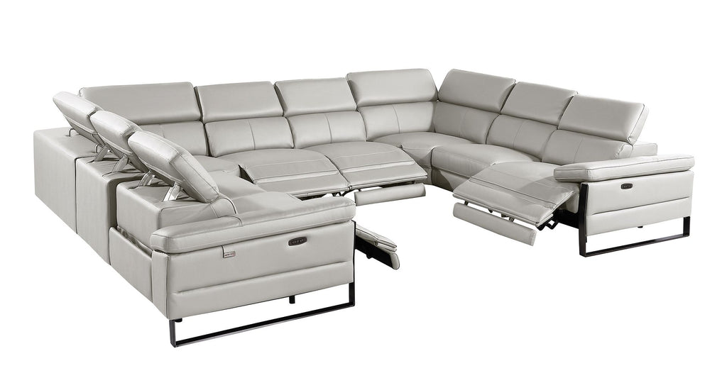 1246 Divanitalia 8-Piece U-Shaped Modular Power Reclining Sectional Sofa with 4 Power Recliners and Power Headrests - Top Grain Italian Leather