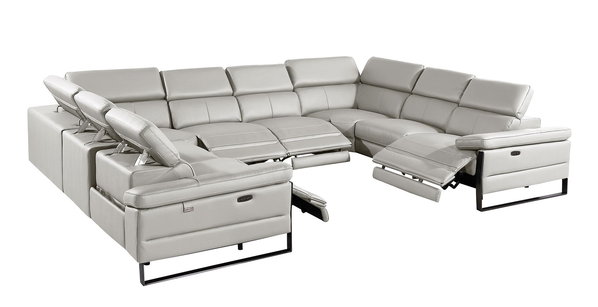 1246 Divanitalia 8-Piece U-Shaped Modular Power Reclining Sectional Sofa with 4 Power Recliners and Power Headrests - Top Grain Italian Leather