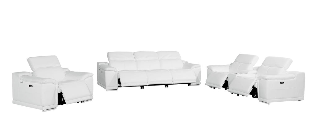 9762 Divanitalia 7-Piece Modular Power Reclining Sofa, Loveseat and Chair Set with 6 Power Recliners in Top Grain Italian Leather - White - SKU 9762-WHITE-7.6-HT-3PC - view 4