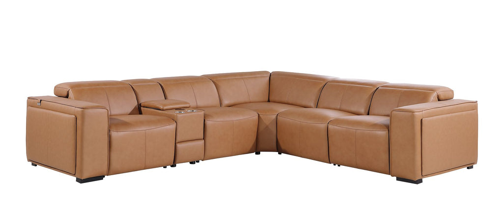1224 Divanitalia 6-Piece L-Shaped Sectional Sofa in Top Grain Italian Leather with 3 Power Recliners & Power Headrests