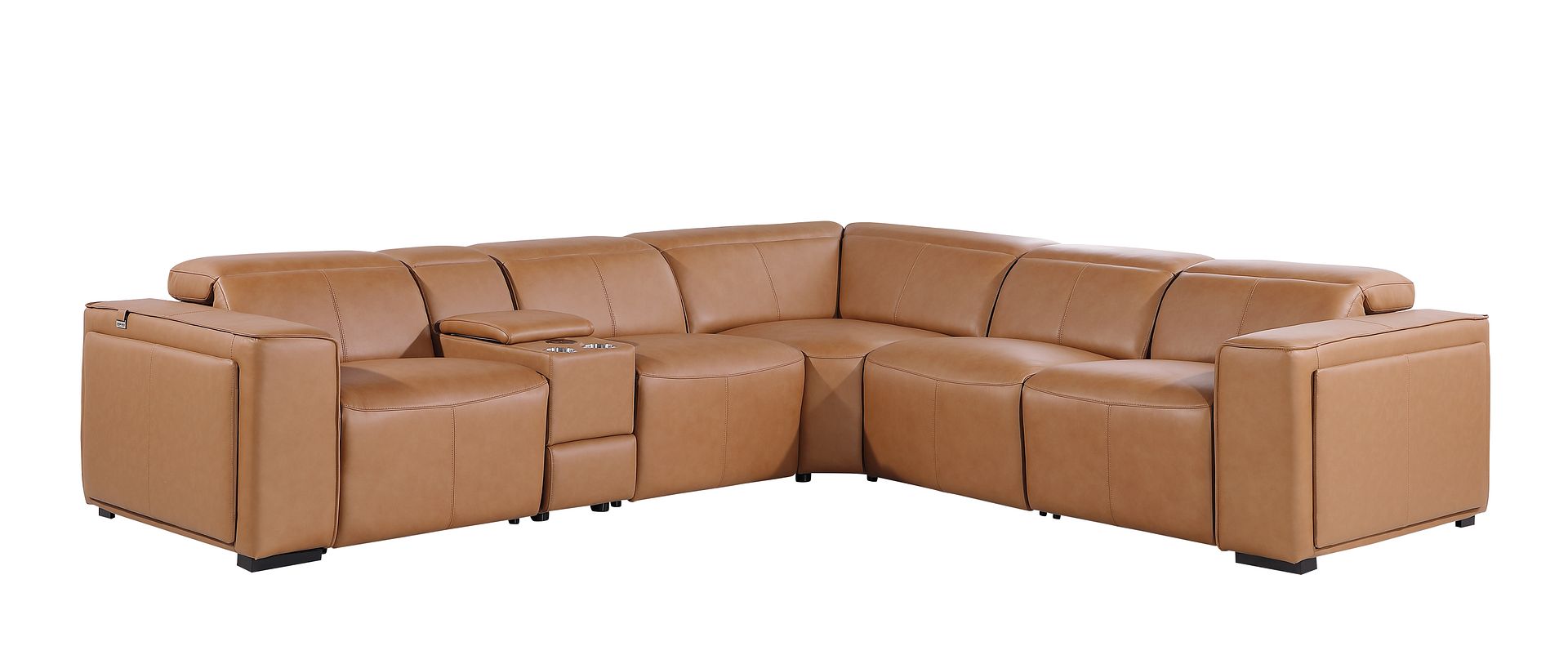 1224 Divanitalia 6-Piece L-Shaped Sectional Sofa in Top Grain Italian Leather with 3 Power Recliners & Power Headrests