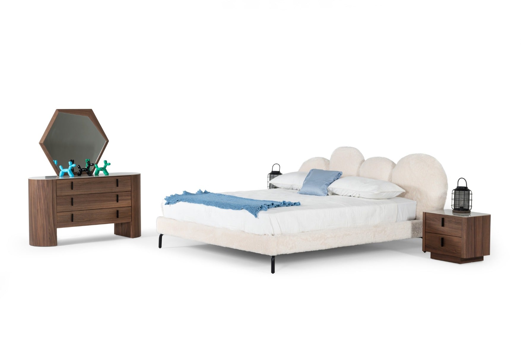 Destiny - Eastern King Contemporary White Sherpa Bubble Bed - Eastern King Contemporary White Sherpa Bubble Bed