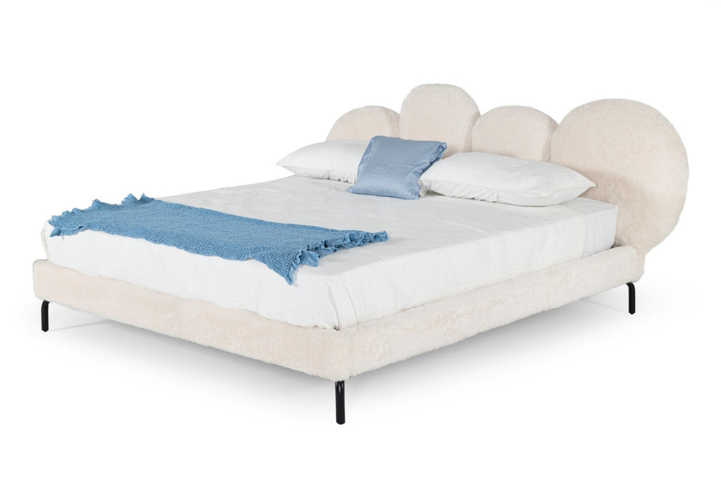 Destiny - Eastern King Contemporary White Sherpa Bubble Bed - Eastern King Contemporary White Sherpa Bubble Bed