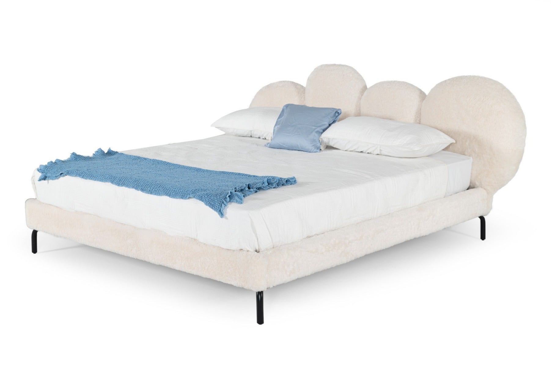 Destiny - Eastern King Contemporary White Sherpa Bubble Bed - Eastern King Contemporary White Sherpa Bubble Bed