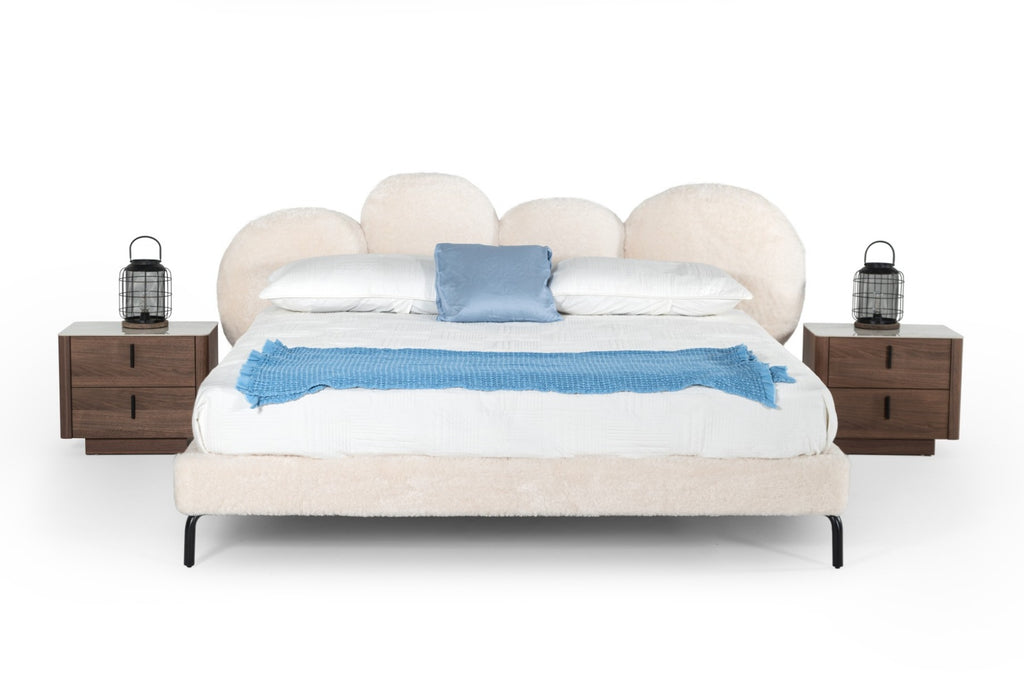 Destiny - Eastern King Contemporary White Sherpa Bubble Bed - Eastern King Contemporary White Sherpa Bubble Bed