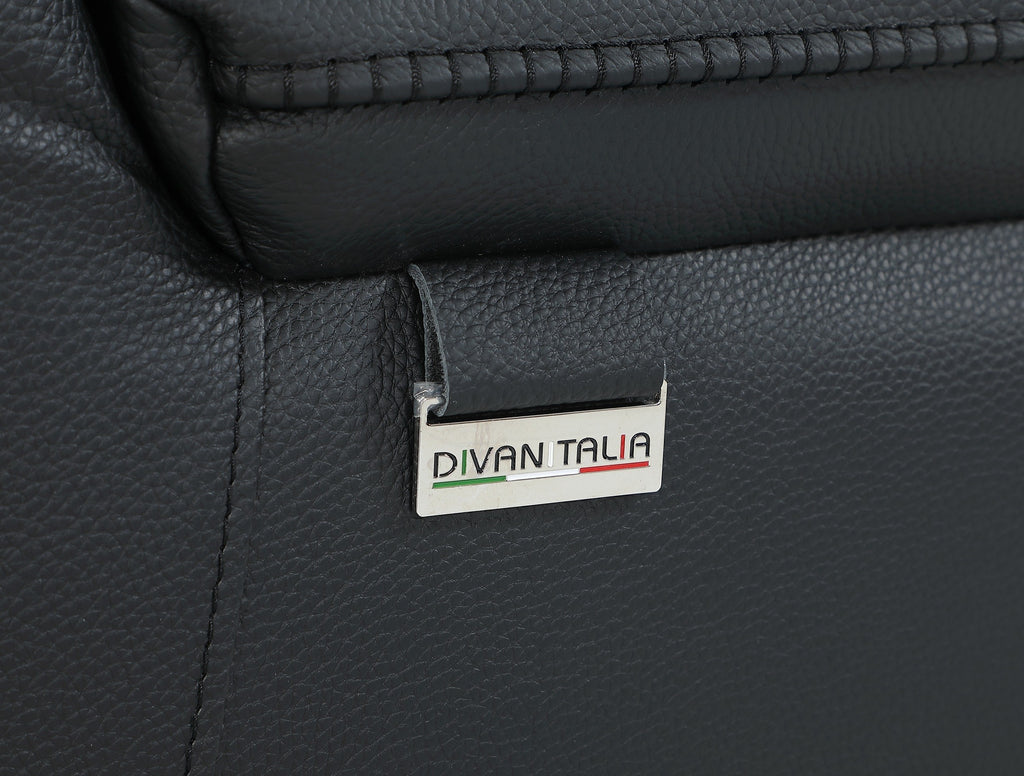 9762 DivanItalia Black Sectional – Top Grain Italian Leather with Power Recliners and Consoles