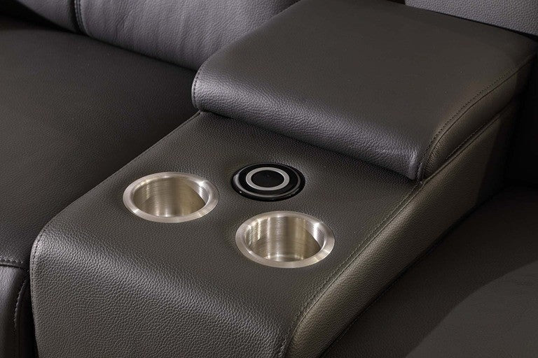 DivaniItalia 9762 Dark Grey 12-Piece Italian Leather Sectional (4 Power Recliners)