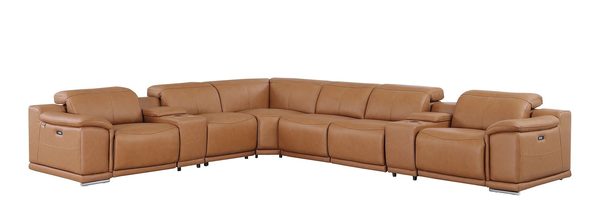 9762 Divanitalia 8-Piece L-Shaped Top Grain Italian Leather Sectional Sofa with 3 Power Recliners