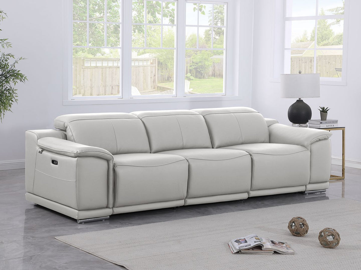 9762 Divanitalia 3-Piece Modular Power Reclining Sofa with 3 Power Recliners in Top Grain Italian Leather - Light Grey - SKU 9762-LT-GREY-3.3-HT