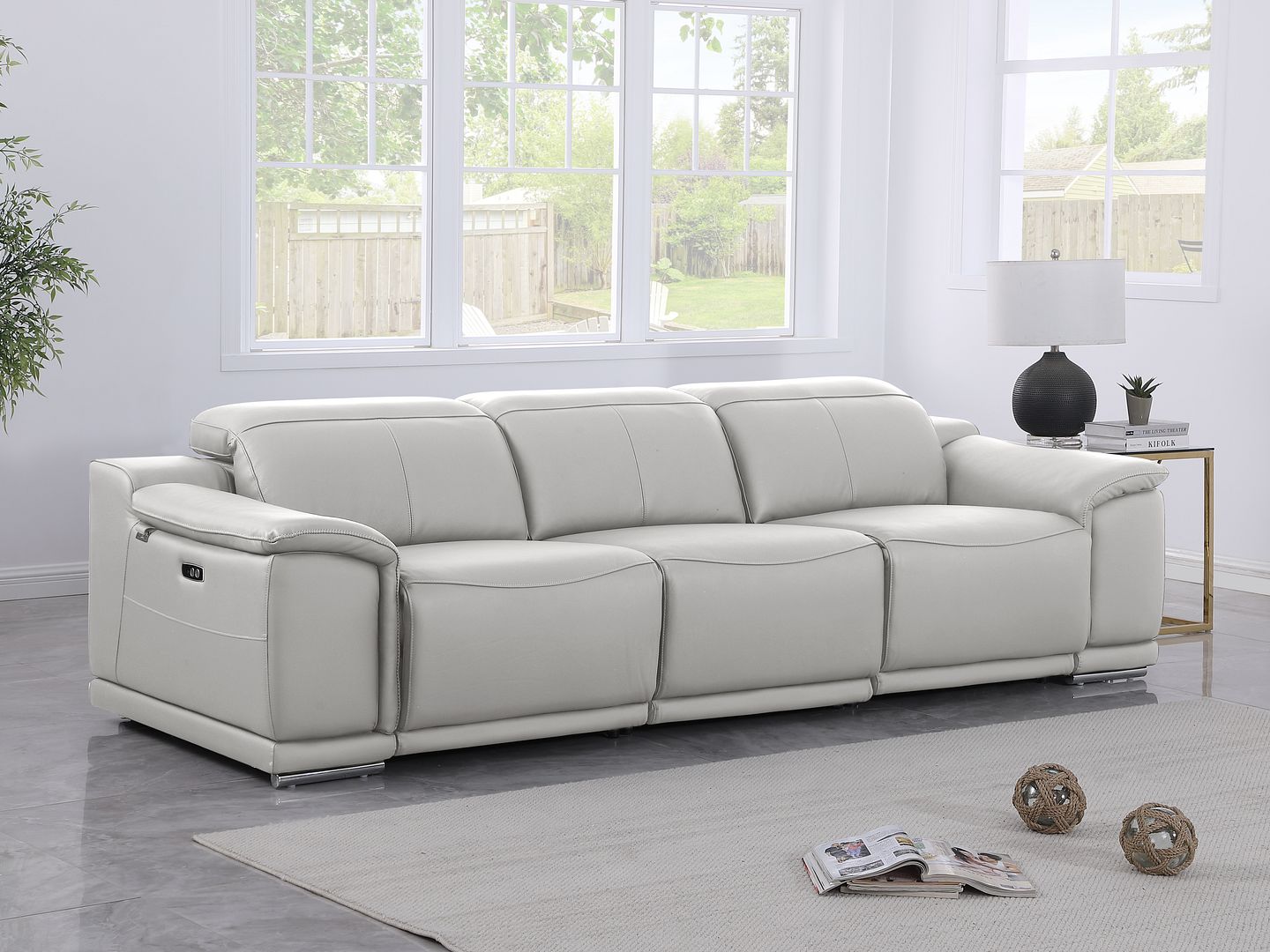 9762 Divanitalia 3-Piece Modular Power Reclining Sofa with 3 Power Recliners in Top Grain Italian Leather - Light Grey