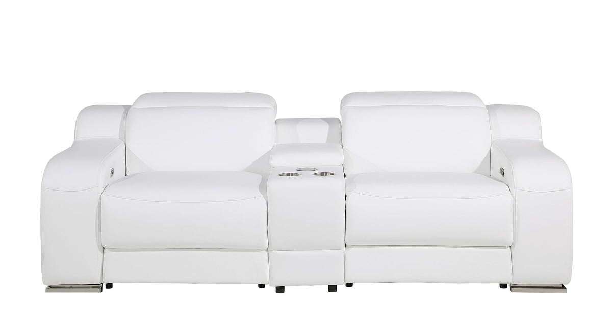 1116 DivanItalia 6-Piece Modular Power Reclining Sofa and Console Loveseat Set in Top Grain Italian Leather with 5 Power Recliners & Power Headrests - White - SKU 1116-WHITE-6.5-HT - view 8