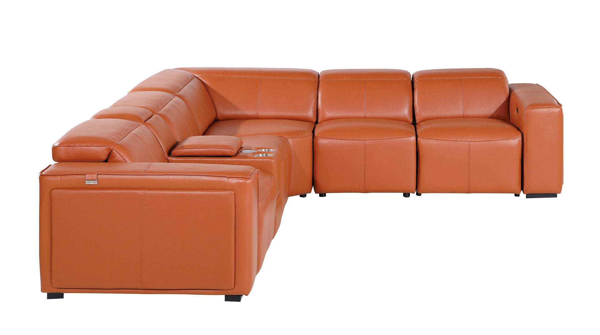 1224 Divanitalia 6-Piece L-Shaped Sectional Sofa in Top Grain Italian Leather with 3 Power Recliners & Power Headrests