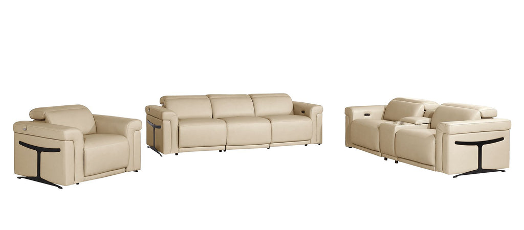 1126 Divanitalia 7-Piece Modular Power Reclining Sofa, Loveseat & Chair Set in Top Grain Italian Leather with 6 Power Recliners & Power Headrests - Beige - SKU 1126-BEIGE-7.6-HT-3PC - view 3