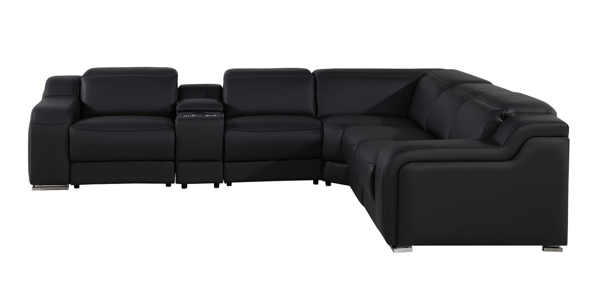 1116 Divanitalia 6-Piece L-Shaped Sectional Sofa in Top Grain Italian Leather with 3 Power Recliners & Power Headrests - Black - SKU 1116-BLACK-6PC-3PWR-SECTIONAL- GROUP - view 5