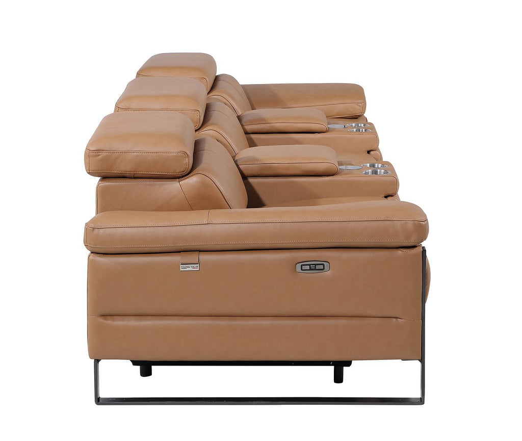 1246 Divanitalia Modular Power Triple Reclining Dual Console Sofa with Power Reclining Headrests - Top Grain Italian Leather - Cognac - SKU 1246-COGNAC-5.3-HT - view 6