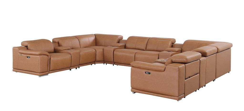 9762 Divanitalia 12-Piece U-Shaped Top Grain Italian Leather Sectional Sofa with 4 Power Recliners