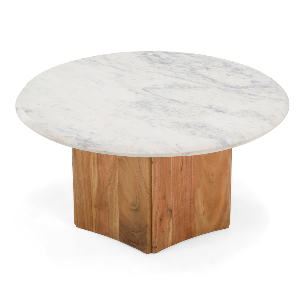 Dillinger - Modern White Marble + Mango Wood Coffee Table