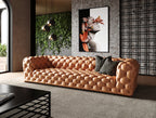 Dexter - Transitional Camel Full Italian Leather Tufted Sofa