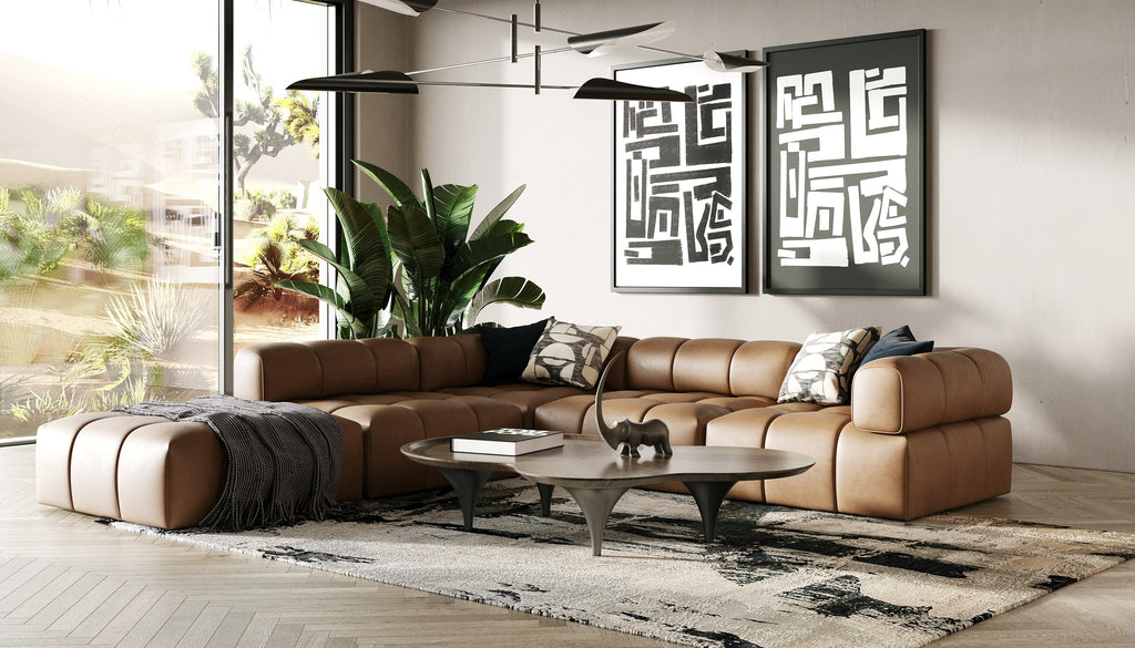 Everest - Modern Brown Leather Modular Armless Sectional Seat