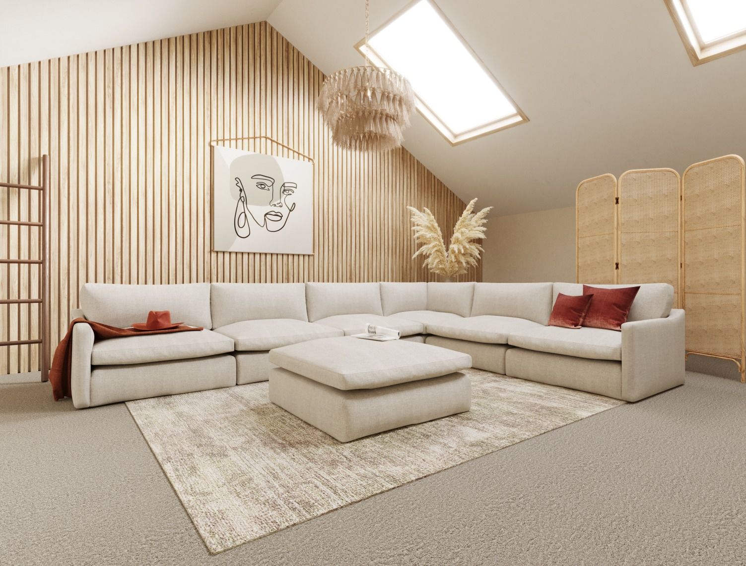 Divani Casa Fedora - Modern White Fabric Sectional Sofa + Ottoman, free white glove delivery in LA area