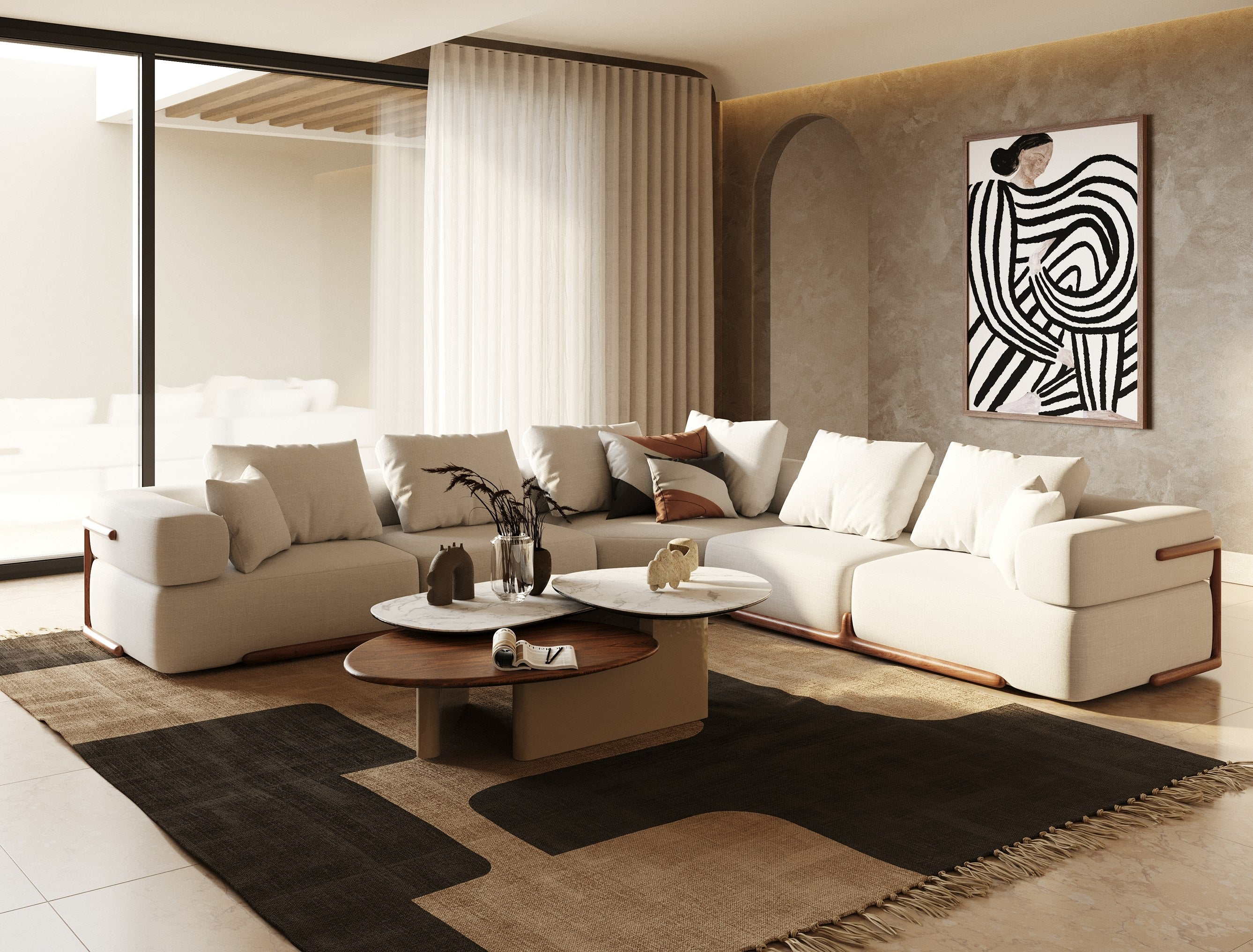 Simone - Modern Off-White Fabric Sectional Sofa